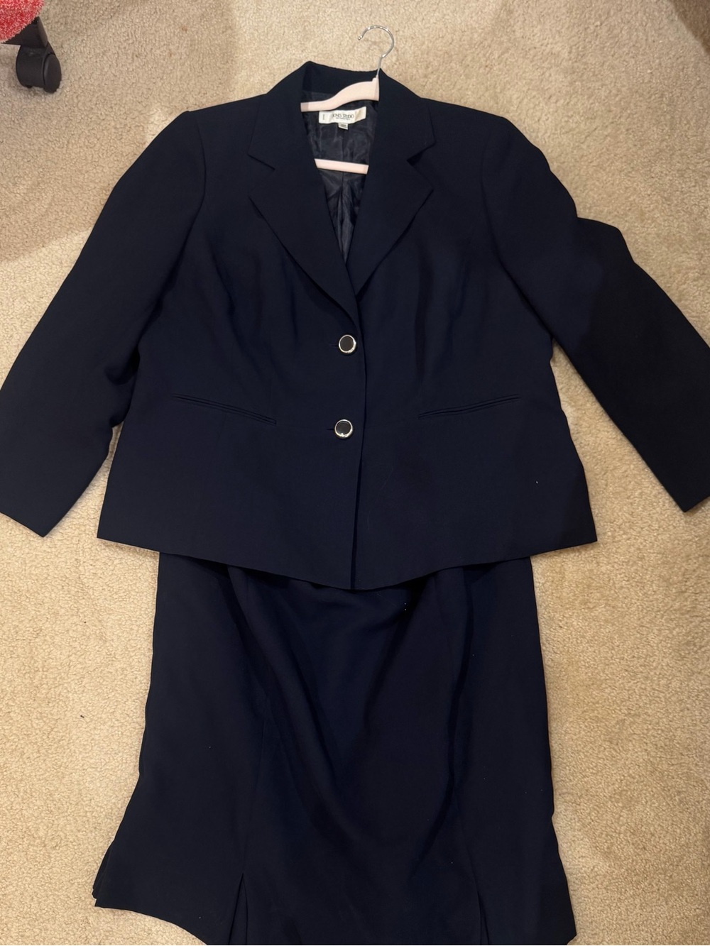 Jones Studio Navy Blue Two-Piece Blazer + Skirt Set